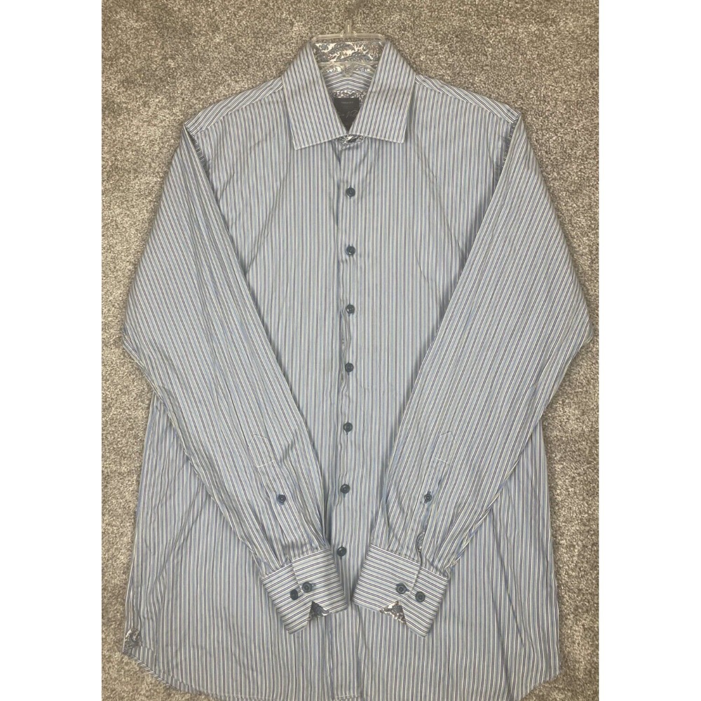 Antonio Valente Paisley Accent Striped Shirt Trim Fit 16L Size L